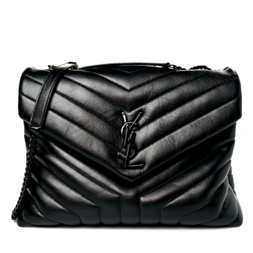 SAINT LAURENT  Calfskin Quilted  Monochrome Medium Loulou Chain Satchel Black